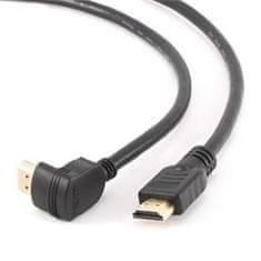 Kabel HDMI-HDMI 1,8m, 1.4, M/M stíněný, zlacené kontakty, 90° lomený, černý