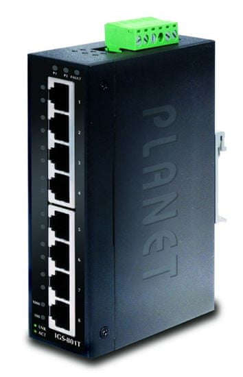 Planet IGS-801T Průmyslový Switch 8x1Gb RJ45, -40 +75°C, IP30, EFT+ESD, 12-48VDC, fanless