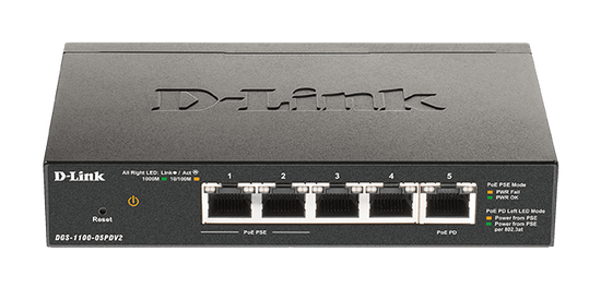 D-Link DGS-1100-05PDV2 5-Port Gigabit PoE Smart Managed Switch with 1 PD port