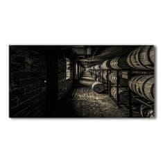 Wallmuralia Skleněné hodiny na stěnu tiché Sudy bourbon bílé 60x30 cm