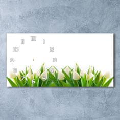 Wallmuralia Skleněné hodiny na stěnu tiché Bilé tulipány bílé 60x30 cm