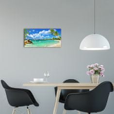 Wallmuralia Skleněné hodiny na stěnu tiché Seychely pláž bílé 60x30 cm