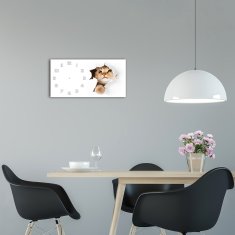 Wallmuralia Skleněné hodiny na stěnu tiché Kočka v díře bílé 60x30 cm