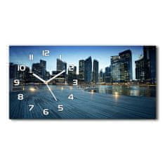 Wallmuralia Skleněné hodiny na stěnu tiché Singapur noc bílé 60x30 cm