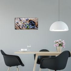 Wallmuralia Skleněné hodiny na stěnu tiché Borůvky v koši bílé 60x30 cm