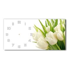 Wallmuralia Skleněné hodiny na stěnu tiché Bilé tulipány bílé 60x30 cm