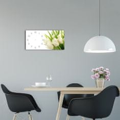 Wallmuralia Skleněné hodiny na stěnu tiché Bilé tulipány bílé 60x30 cm