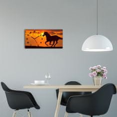 Wallmuralia Skleněné hodiny na stěnu Kůň západ slunce černé 60x30 cm