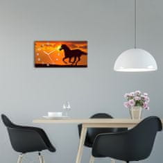 Wallmuralia Skleněné hodiny na stěnu Kůň západ slunce bílé 60x30 cm