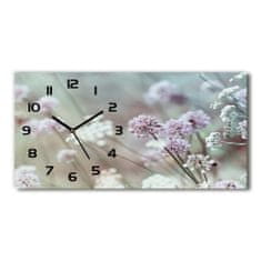 Wallmuralia Skleněné hodiny na stěnu tiché Divoké květiny bílé 60x30 cm