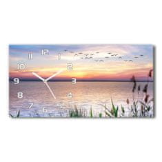 Wallmuralia Skleněné hodiny na stěnu tiché Jezero západ slunce bílé 60x30 cm