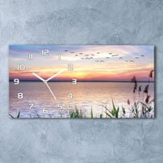 Wallmuralia Skleněné hodiny na stěnu tiché Jezero západ slunce bílé 60x30 cm