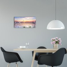 Wallmuralia Skleněné hodiny na stěnu tiché Jezero západ slunce bílé 60x30 cm