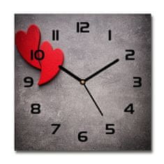 Wallmuralia Skleněné hodiny na stěnu Červená srdce bílé 30x30 cm