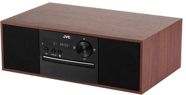 moderní mikrosystém JVC RD-E761 rádio bluetooth technologie cd mechanika funkce kódování pěkný dřevěný design