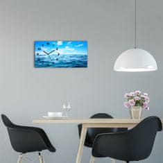 Wallmuralia Moderní skleněné hodiny na stěnu Mořská voda černé 60x30 cm