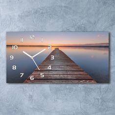 Wallmuralia Skleněné hodiny na stěnu tiché Dřevěné molo bílé 60x30 cm