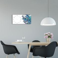 Wallmuralia Moderní skleněné hodiny na stěnu Paví pírka bílé 60x30 cm