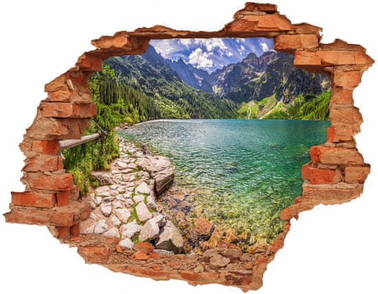 Wallmuralia Díra 3D ve zdi nálepka Morské oko Tatry