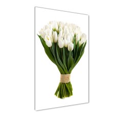 Wallmuralia Vertikální Foto obraz fotografie na skle Bílé tulipány 50x100 cm 2 úchytky