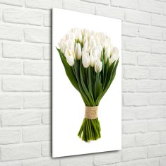 Wallmuralia Vertikální Foto obraz fotografie na skle Bílé tulipány 50x100 cm 2 úchytky