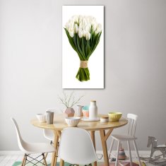 Wallmuralia Vertikální Foto obraz fotografie na skle Bílé tulipány 50x100 cm 2 úchytky