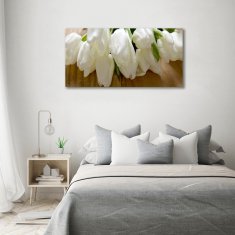 Wallmuralia Fotoobraz na skle Bílé tulipány 120x60 cm 4 úchytky