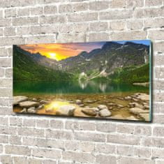 Wallmuralia Foto obraz skleněný horizontální Mořské oko Tatry 100x50 cm 2 úchytky