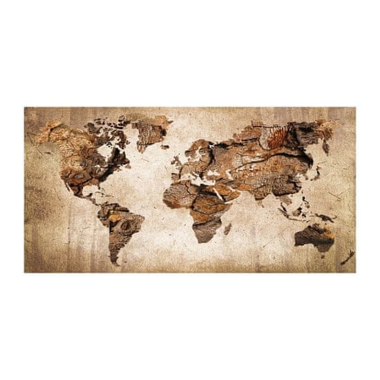 Wallmuralia Foto obraz sklo tvrzené Mapa světa dřevo 2 úchytky