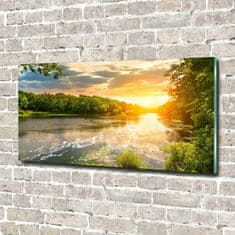 Wallmuralia Foto obraz skleněný horizontální Soumrak nad řekou 140x70 cm 2 úchytky