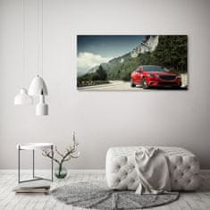 Wallmuralia Foto obraz sklo tvrzené Auto v horách 125x50 cm 4 úchytky