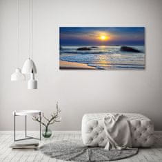 Wallmuralia Foto obraz skleněný horizontální Západ slunce moře 125x50 cm 2 úchytky