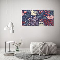 Wallmuralia Foto-obrah sklo tvrzené Slepice sova rostliny 125x50 cm 2 úchytky