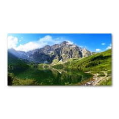 Wallmuralia Foto obraz fotografie na skle Mořské oko Tatry 100x70 cm 2 úchytky