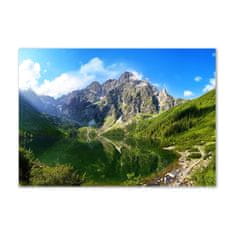 Wallmuralia Foto obraz fotografie na skle Mořské oko Tatry 100x70 cm 2 úchytky