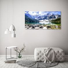 Wallmuralia Foto obraz fotografie na skle Mořské oko Tatry 125x50 cm 4 úchytky