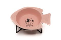 limaya Limaya keramická miska pro psy a kočky ve tvaru rybky s kovovým podstavcem růžová