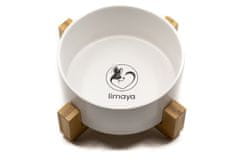 limaya Limaya keramická miska pro psy a kočky s dřevěným podstavcem bílá 13 cm