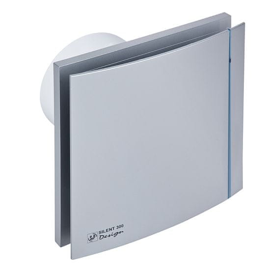 Soler&Palau Ventilátor SILENT 300 CRZ Design Plus Silver 3C, vhodný pro koupelny, průtok 300 m³/h, IP45, zpětná klapka, LED indikace, nízká spotřeba, tichý chod, zaměnitelné barevné proužky
