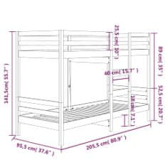 Vidaxl Patrová postel medově hnědá 90 x 200 cm masivní borové dřevo