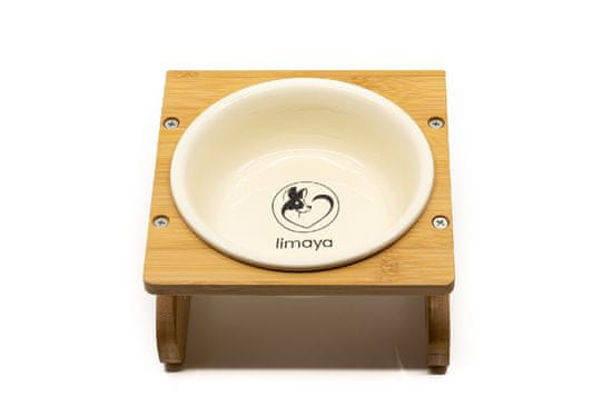 limaya Limaya keramická miska pro psy a kočky bílá s dřevěným podstavcem Z 15 cm
