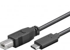 USB-C/male - USB 2.0 B/male, černý,1m