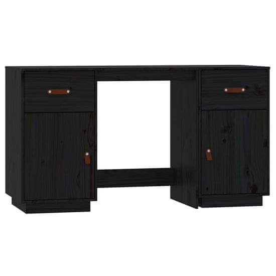 Vidaxl Psací stůl se skříňkami černá 135x50x75 cm masivní borové dřevo