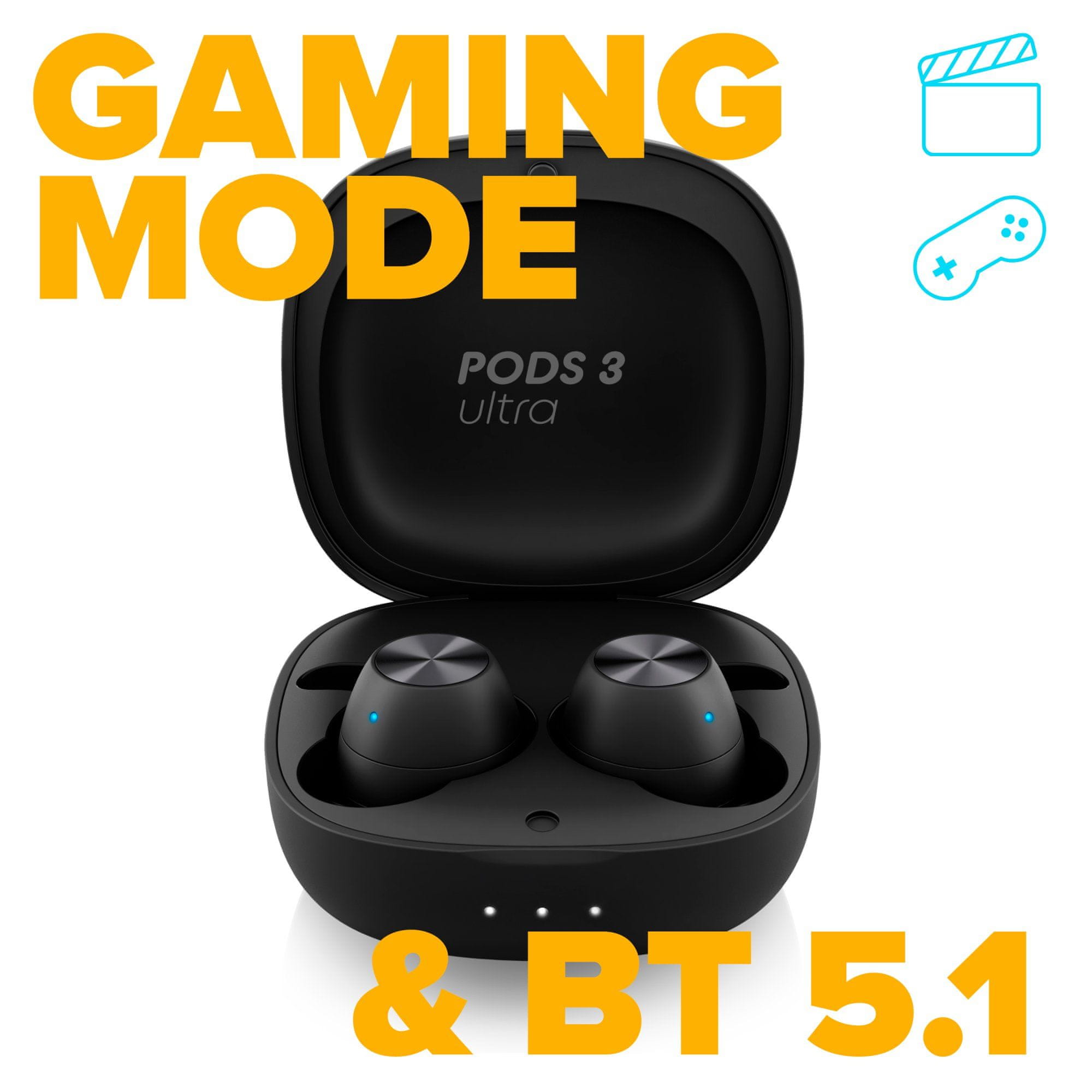  Bluetooth sluchátka niceboy hive pods 3 handsfree mikrofon aplikace ion ekvalizér skvělý zvuk dlouhá výdrž na nabití nabíjecí pouzdro gaming režim 