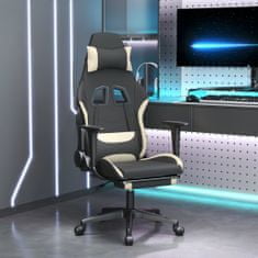 Vidaxl Otočná herní židle s podnožkou černá a krémová textil