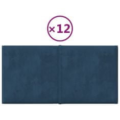 Greatstore Nástěnné panely 12 ks modré 30 x 15 cm samet 0,54 m²