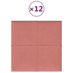 Greatstore Nástěnné panely 12 ks růžové 30 x 30 cm samet 1,08 m²