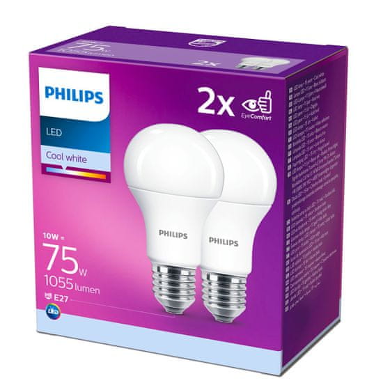 Philips 2x LED žárovka E27 A60 10W = 75W 1055lm 4000K Neutrální bílá