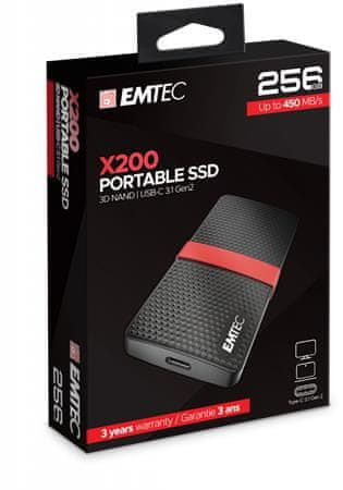 Emtec SSD (externí paměť) "X200", 256GB, USB 3.2, 420/450 MB/s, ECSSD256GX200
