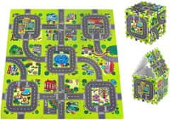 Vzdělávací rohož pěnové puzzle 90 x 90 x 1 cm s okrajem - EVA pěna - vzor: město silnice ulice